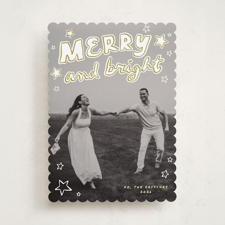 "Casual Written" - Holiday Cards in Chartreuse by Everett Paper Goods - Front