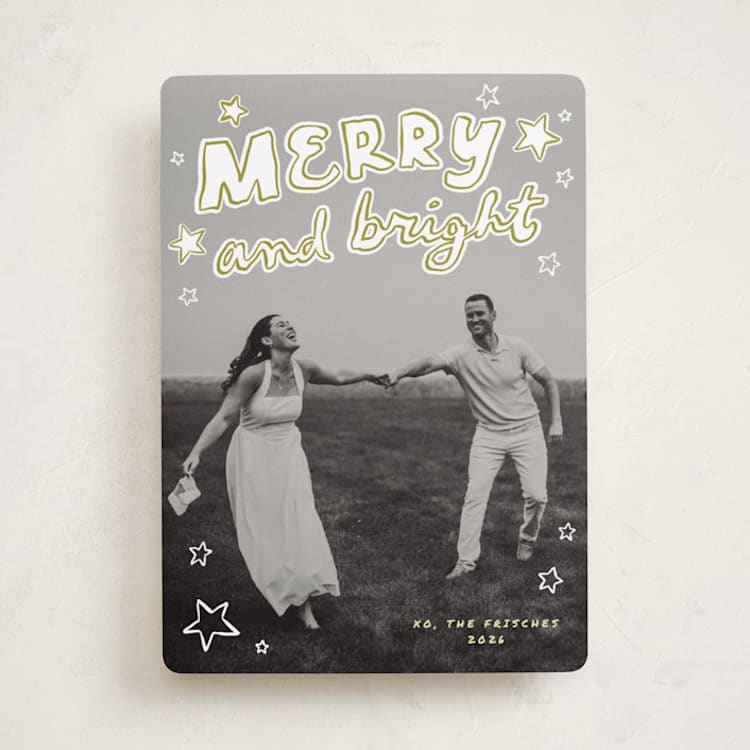 "Casual Written" - Holiday Cards in Chartreuse by Everett Paper Goods - Front
