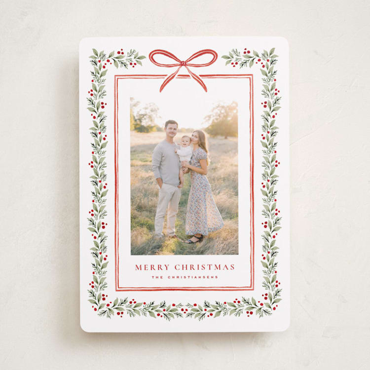 "Eucalyptus + Holly" - Holiday Cards in Holly Berry by Wildfield Paper Co - Front