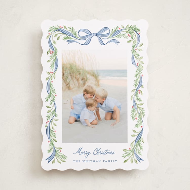 "Striped Bow" - Holiday Cards in Coastal by Sarah Knight - Front