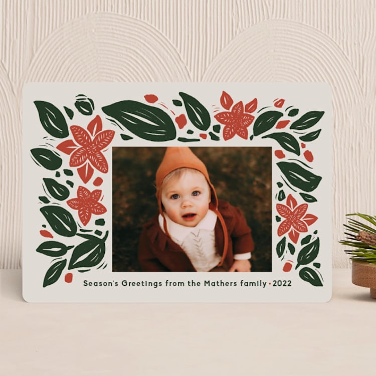 "Block Florals" - Holiday Cards in Vanilla by Pink House Press - Front