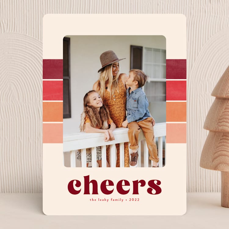 "Vintage Stripe" - Holiday Cards in Cranberry by Annie Holmquist - Front