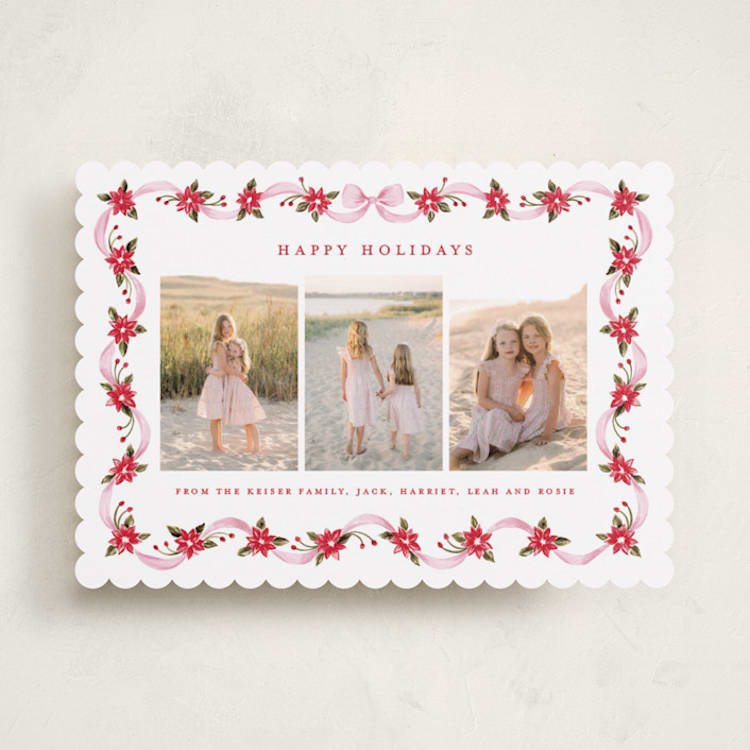 "Poinsettia ribbon" - Holiday Cards in Gumdrop by Sarah Knight - Front