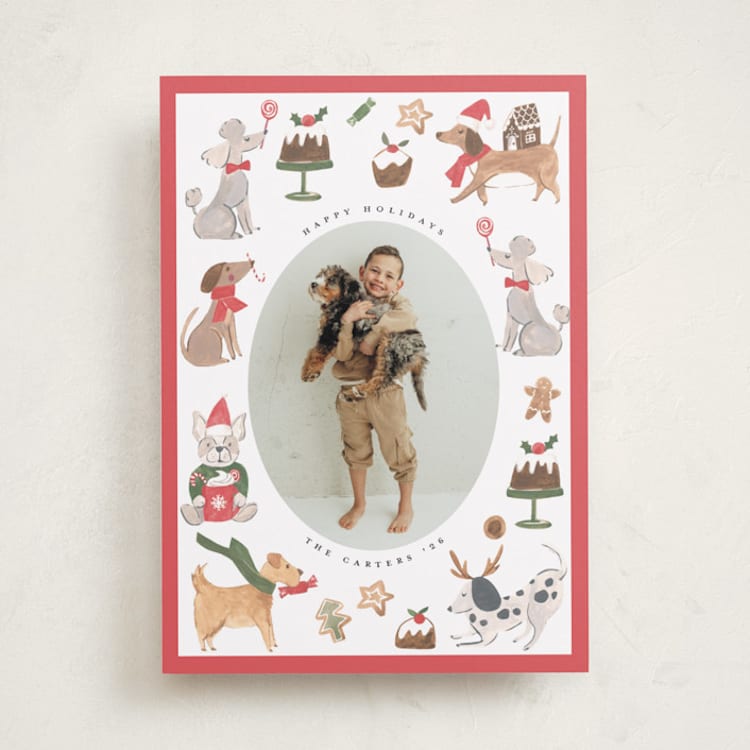 "Festive Dogs" - Holiday Cards in Berry by Teju Reval - Front