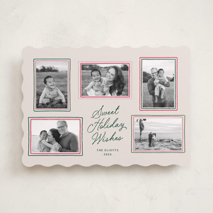 "Modern Hand-Drawn Frame Multi-Photo Collage" - Holiday Cards in Holly by Design Lotus - Front