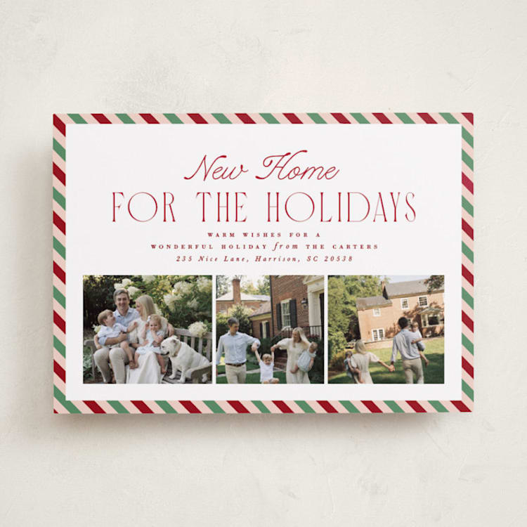 "New Home Stripe" - Holiday Cards in Cranberry by Hannah Williams - Front