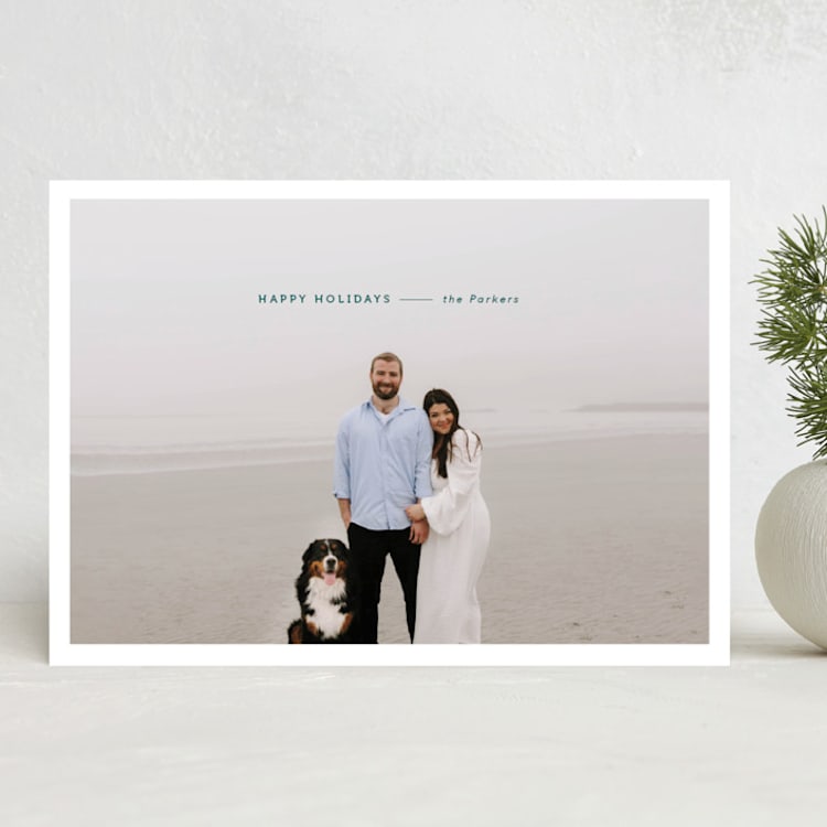 "Minimal Happy" - Holiday Cards in Spruce by Wendy Chung - Front