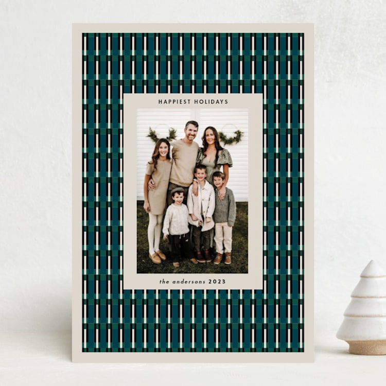 "Retro Weave" - Holiday Cards in Forest by Wendy Chung - Front