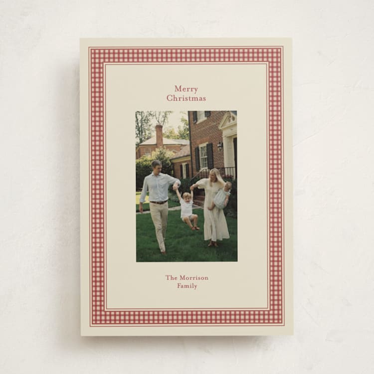 "gingham ribbon" - Holiday Cards in Cranberry by Ellen Schlegelmilch - Front