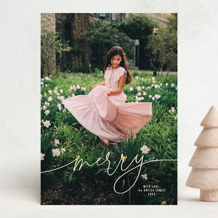 "Merry Linear" - Holiday Cards in Cream by Melanie Severin - Front