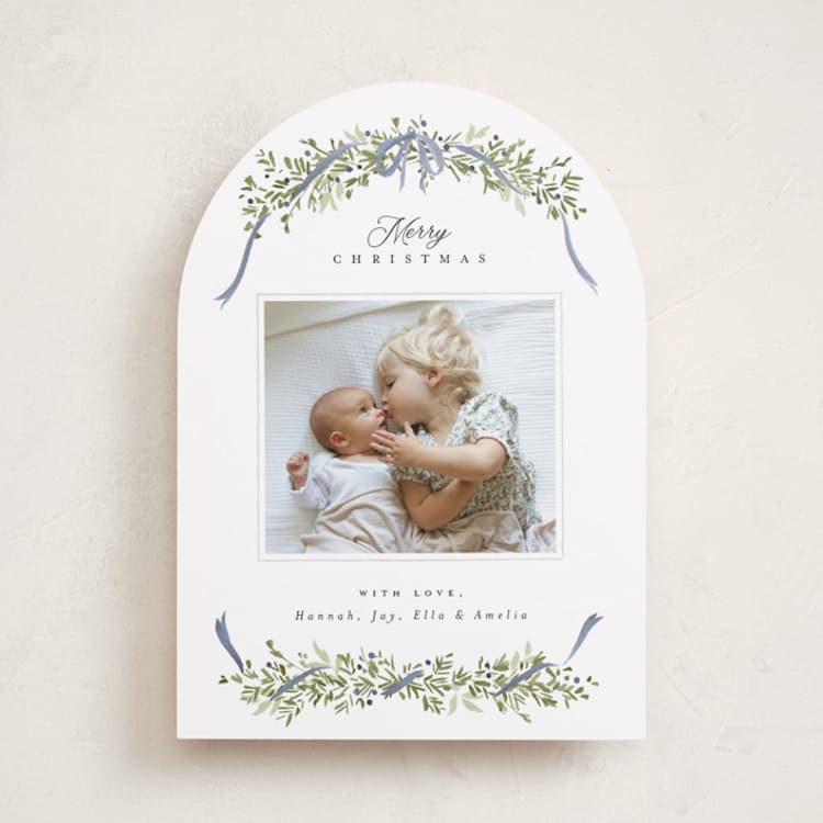 "Boughs of Pine" - Holiday Cards in Blue Spruce by Everett Paper Goods - Front