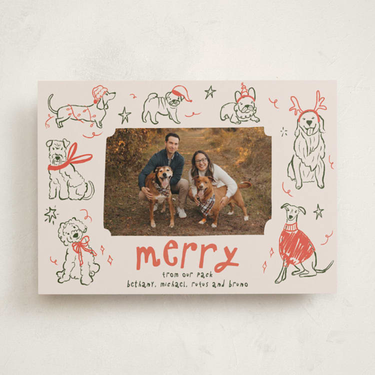 "Doggy Merry" - Holiday Cards in Cranberry by Vera Lim - Front