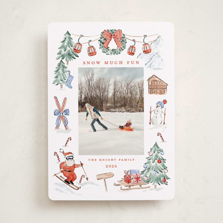 "Snow much fun" - Holiday Cards in Santa Suit by Sarah Knight - Front