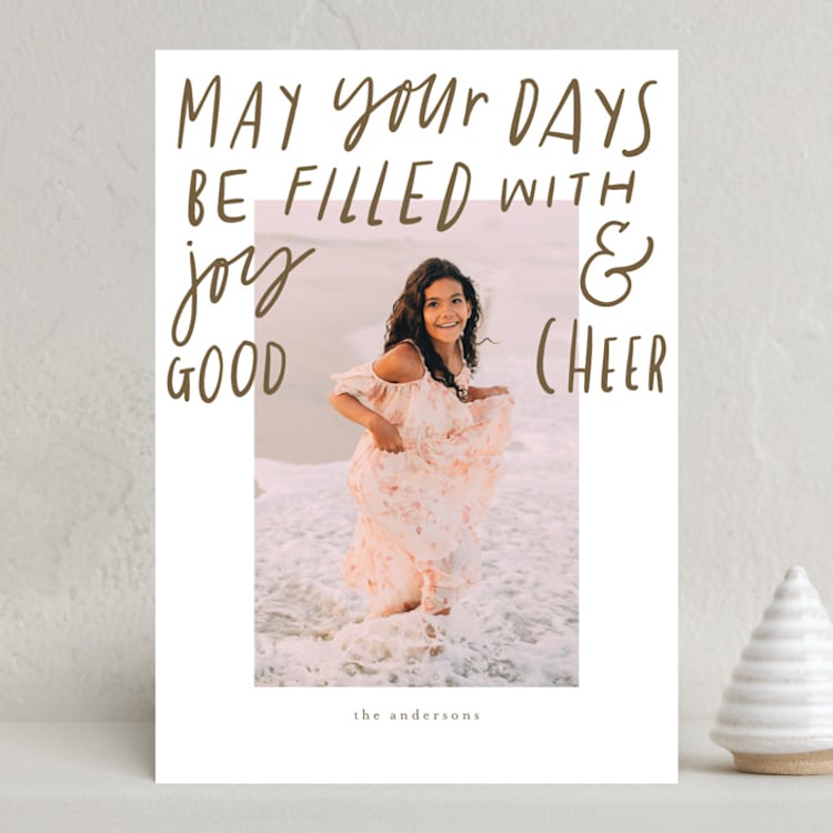 "Joy & Good Cheer" - Holiday Cards in Moss by Abbigail Lim - Front