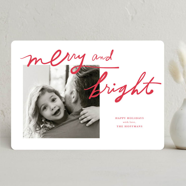 "Exaggerated Merry and Bright" - Holiday Cards in Holly by Ampersand Design Studio - Front
