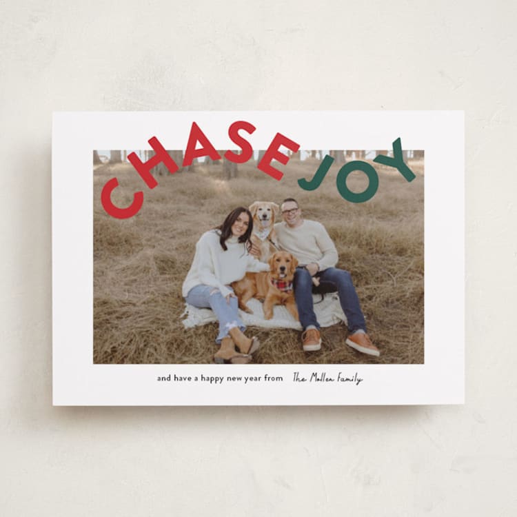"Chase Joy" - Holiday Cards in Holly by Angela Garrick - Front