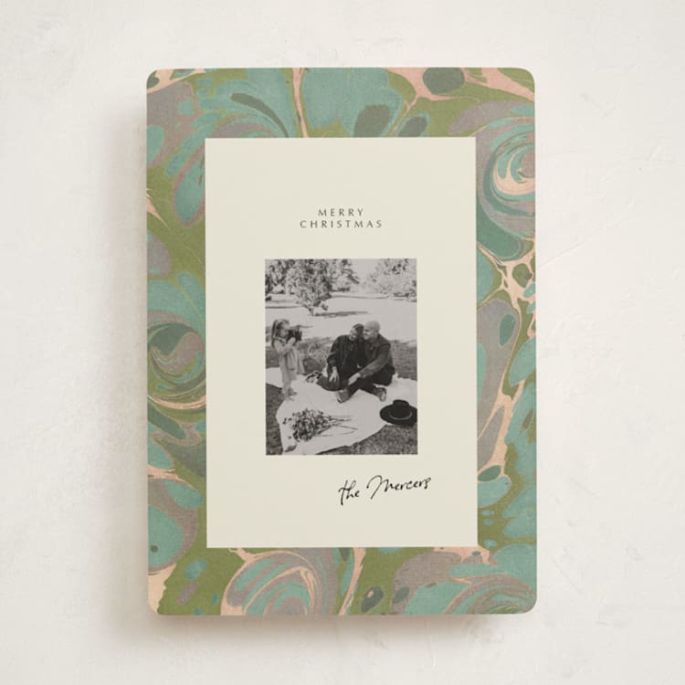"Marbled Editorial" - Holiday Cards in Sage by Leia Matt - Front