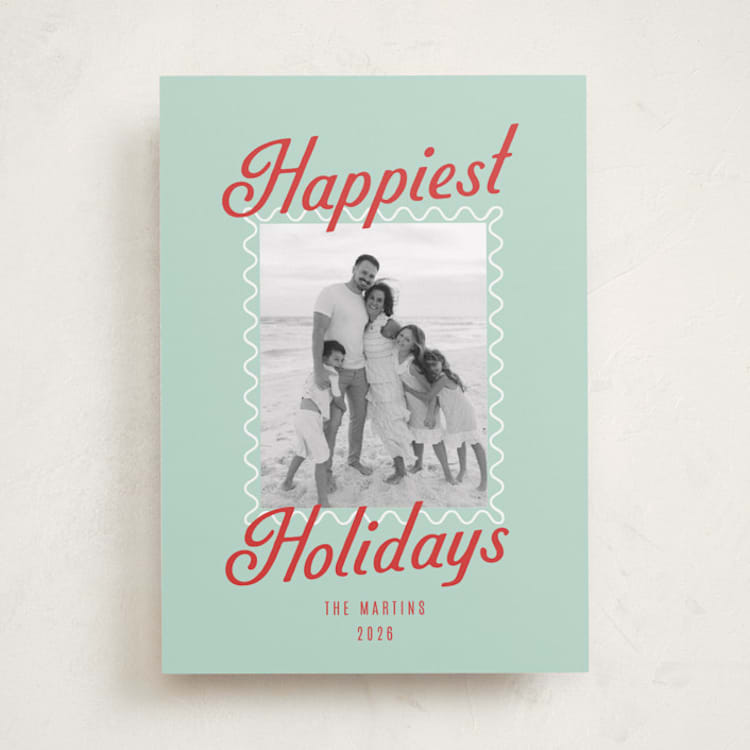 "Happy on Holiday" - Holiday Cards in Seafoam by Olivia Raufman - Front