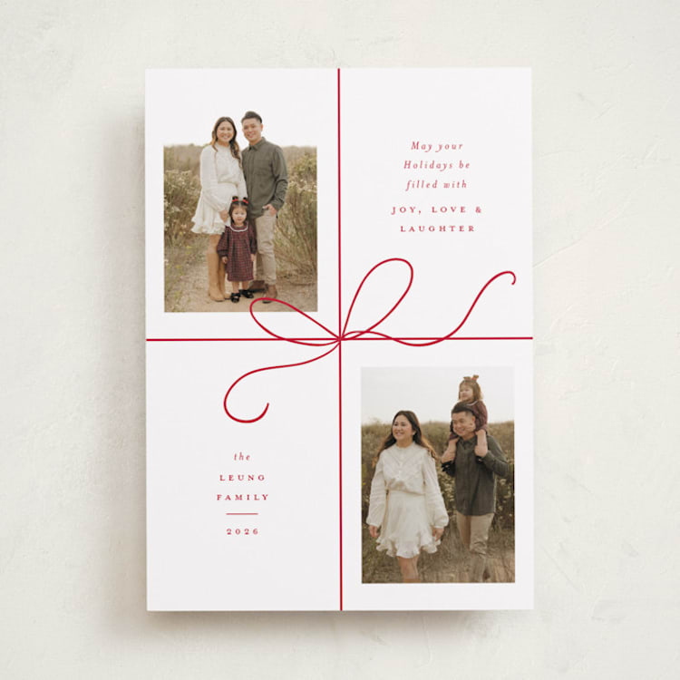 "Bow Two" - Holiday Cards in Peppermint by Emily Betts - Front