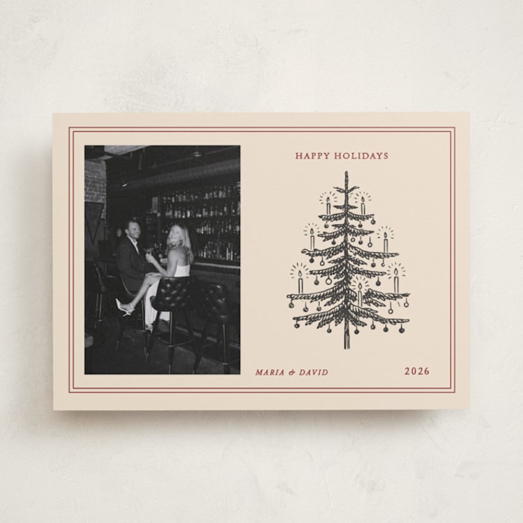 "Vintage Christmas" - Holiday Cards in Maroon by Rina Ozum - Front