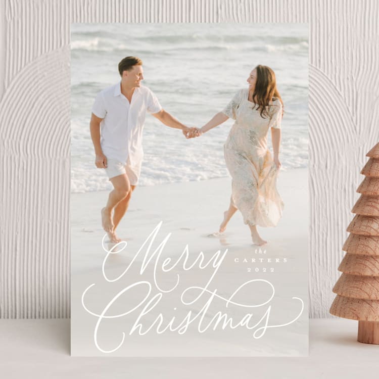 "Scripted Flourish" - Holiday Cards in Snowfall by Everett Paper Goods - Front