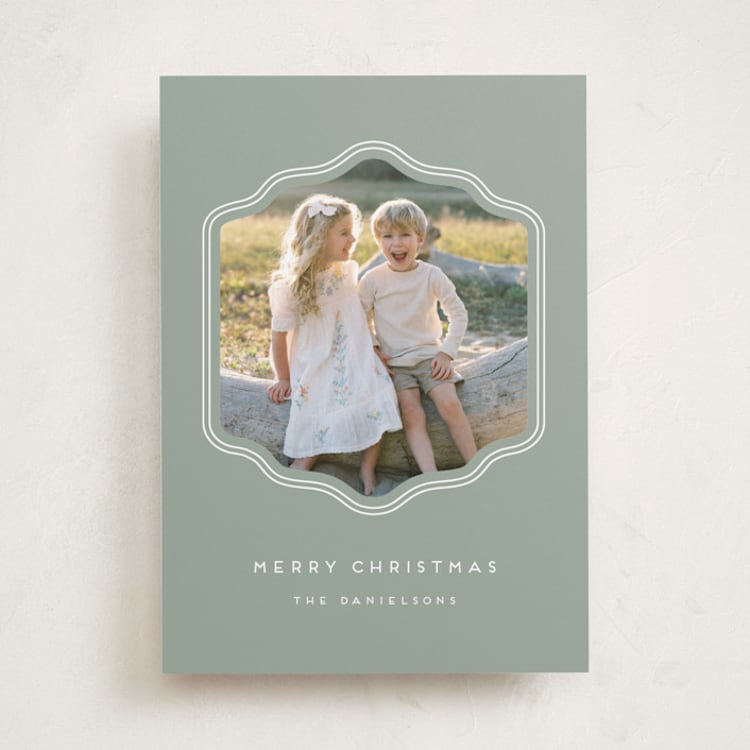 "preppy curved frame" - Holiday Cards in Sage by Rebecca Durflinger - Front
