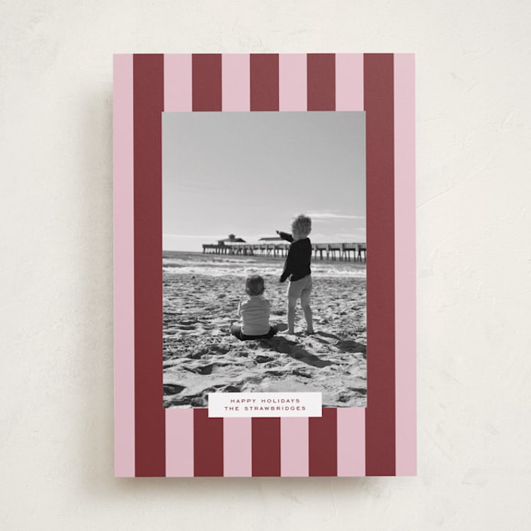 "Gallery Stripe" - Holiday Cards in Berry by Angela Thompson - Front