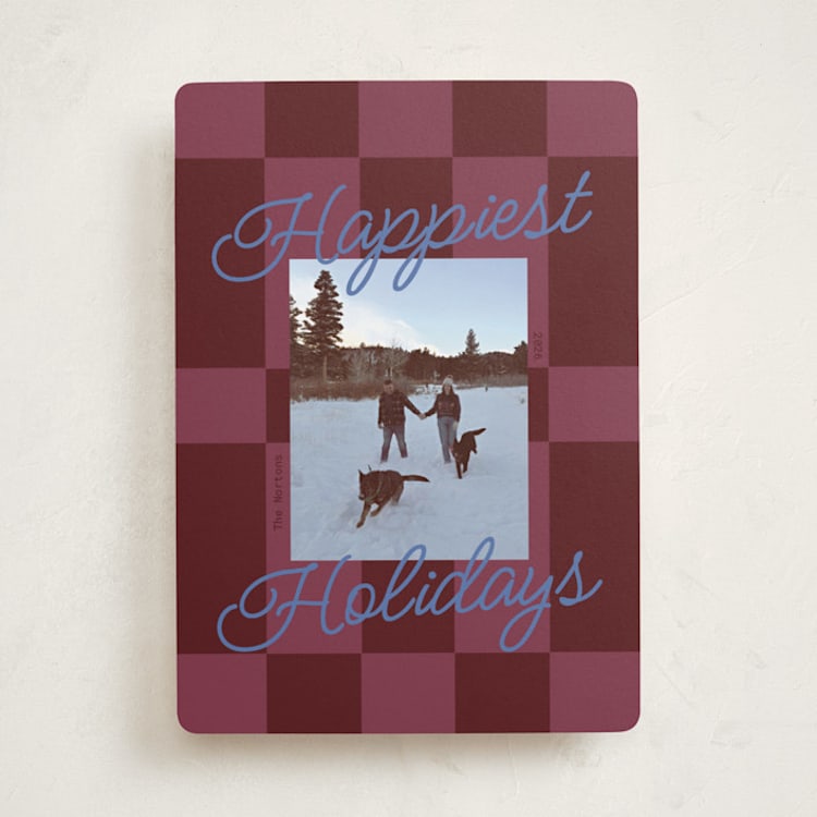 "Cozy Checkers" - Holiday Cards in Burgundy by Inkblot Design - Front