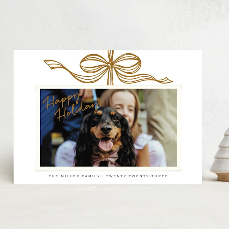 "Tied with a bow" - Holiday Cards in Golden by SimpleTe Design - Front