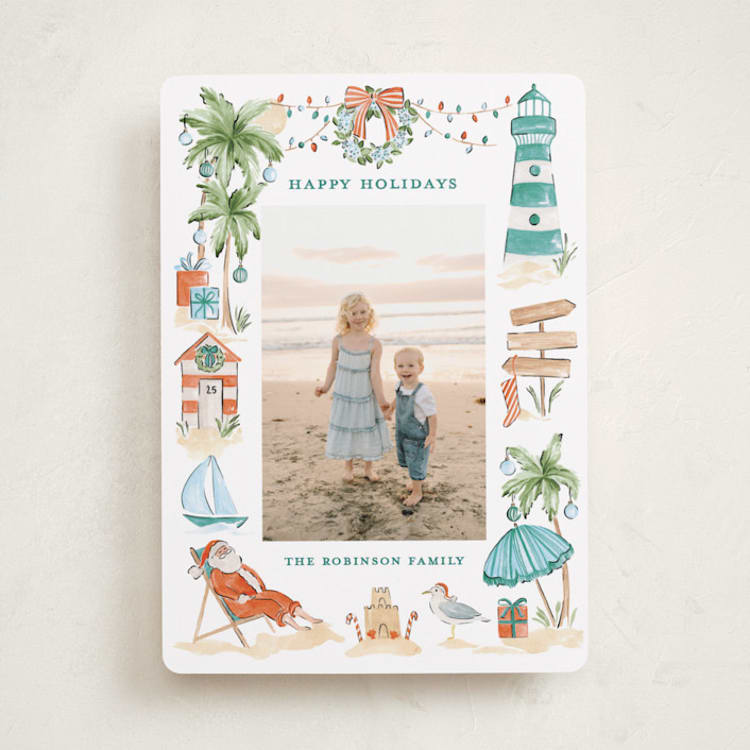 "Beach Holidays" - Holiday Cards in Seafoam by Sarah Knight - Front