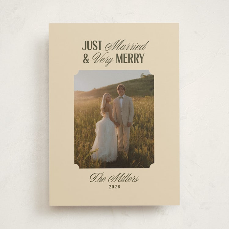 "Just Married & Merry" - Holiday Cards in Ivory by Ana de Sousa - Front