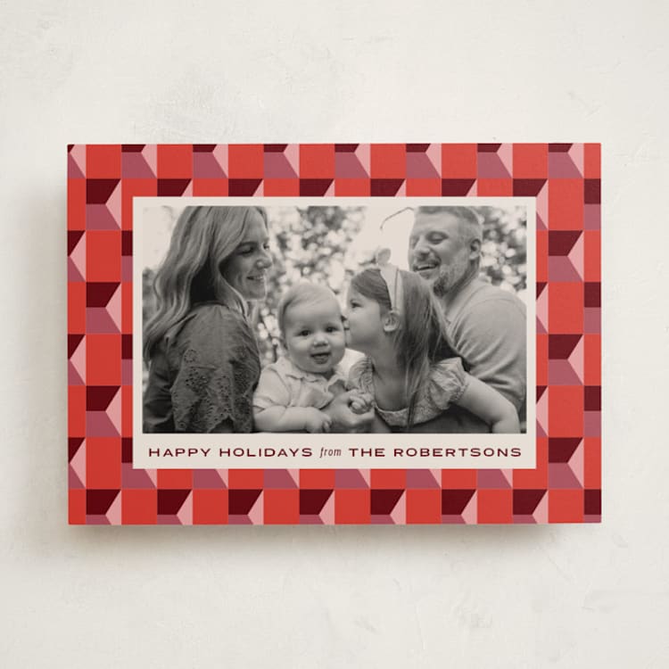 "Colorblock Geo" - Holiday Cards in Cranberry by Lindsay Stetson Thompson - Front