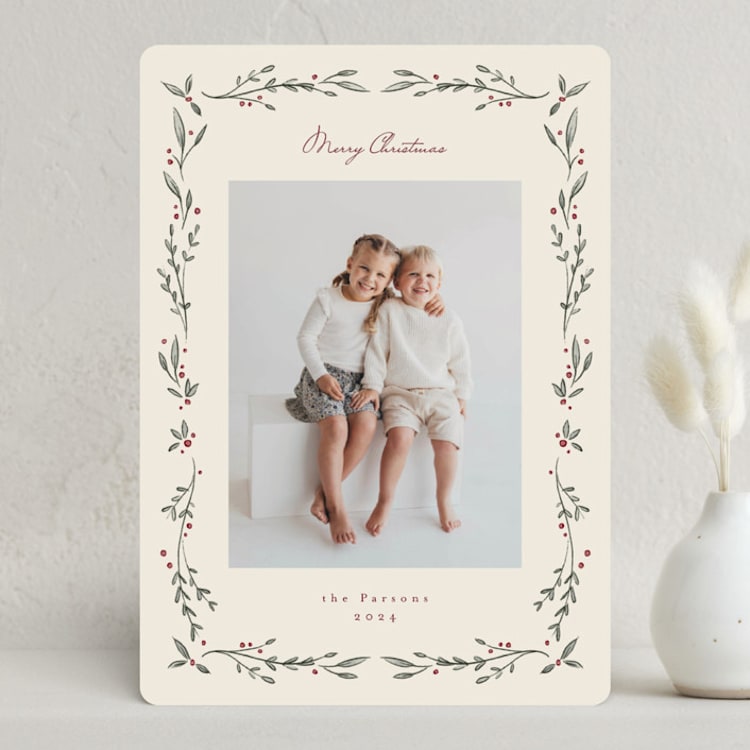 "Leafy Border" - Holiday Cards in Vanilla by Emily Sabol Goss - Front