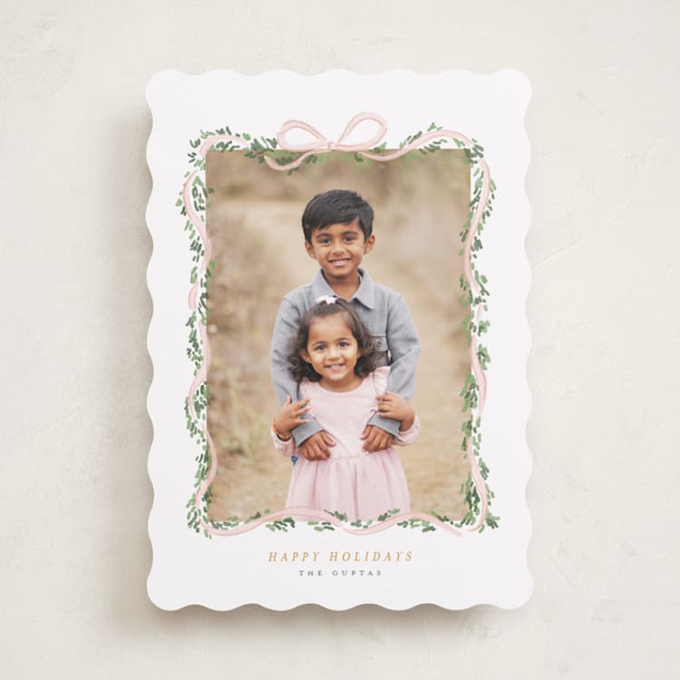 "Ribbonly Frame" - Holiday Cards in Blush by Itsy Belle Studio - Front