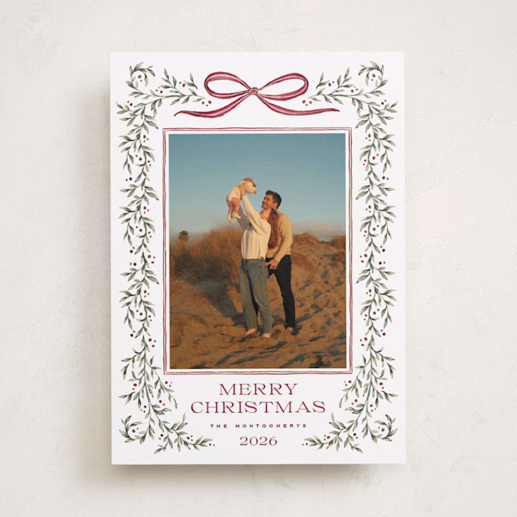 "Laurel Wreath" - Holiday Cards in Cranberry by Wildfield Paper Co - Front