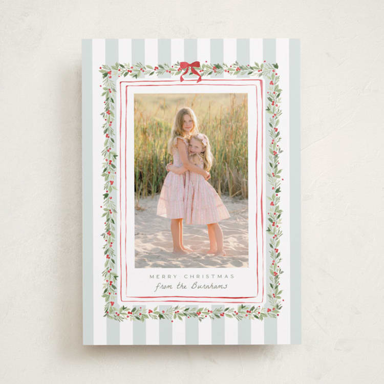 "Coastal Garland" - Holiday Cards in Winter Mint by Everett Paper Goods - Front