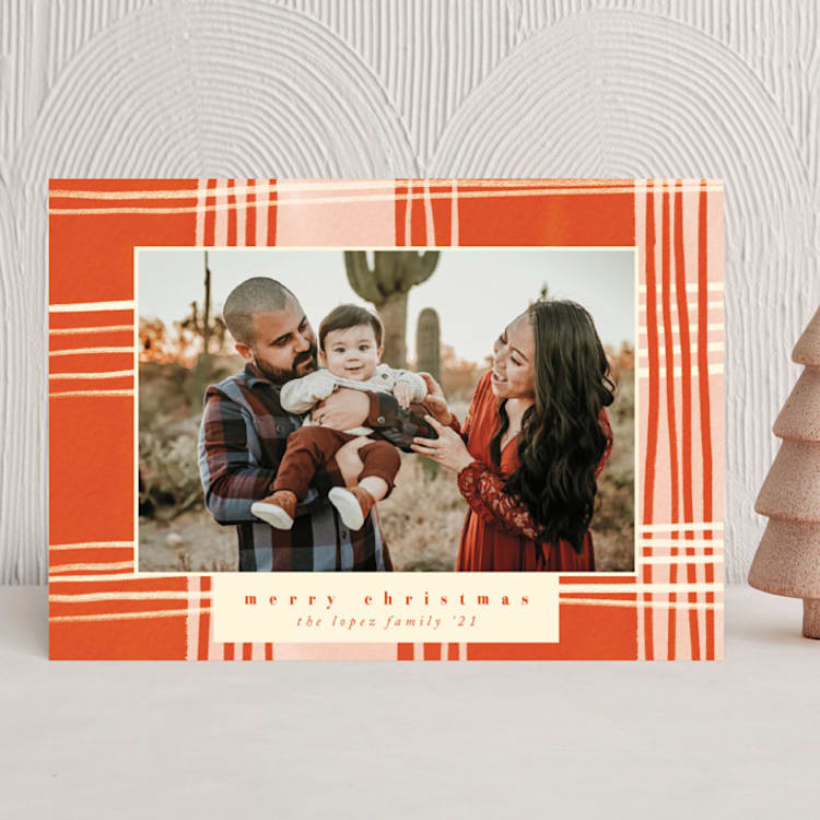 "Sketched Plaid" - Holiday Cards in Firecracker by Keen Peachy - Front