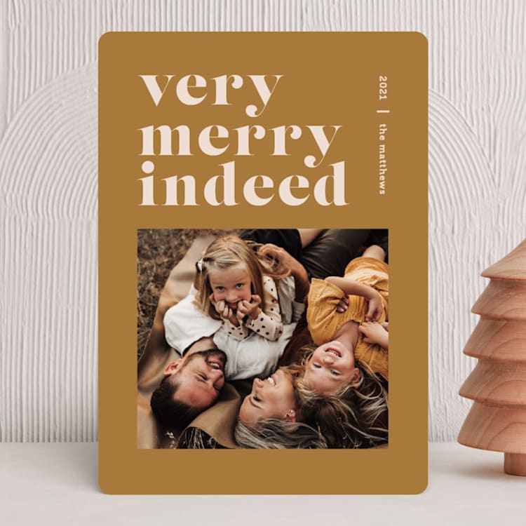 "Merry Indeed" - Holiday Cards in Mustard by Wendy Chung - Front