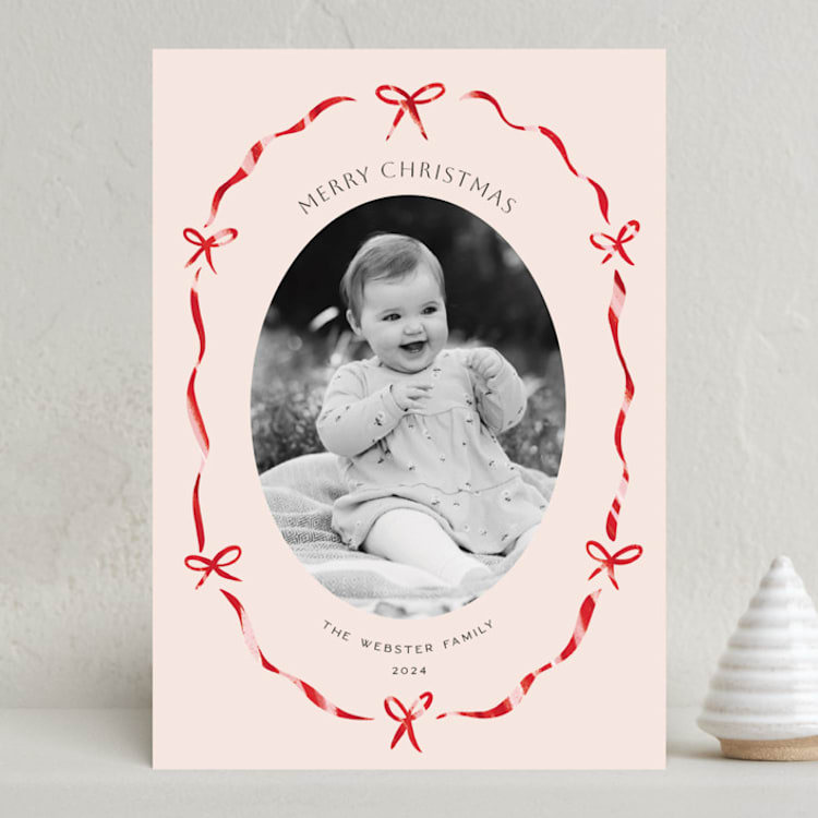 "Little Bows & Ribbon" - Holiday Cards in Candy Cane by Paula Pecevich - Front
