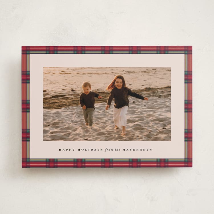 "Taffeta Tartan" - Holiday Cards in Cranberry by Olivia Kanaley Inman - Front