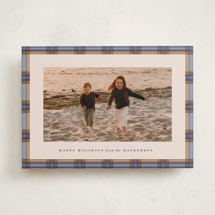 "Taffeta Tartan" - Holiday Cards in Cornflower by Olivia Kanaley Inman - Front