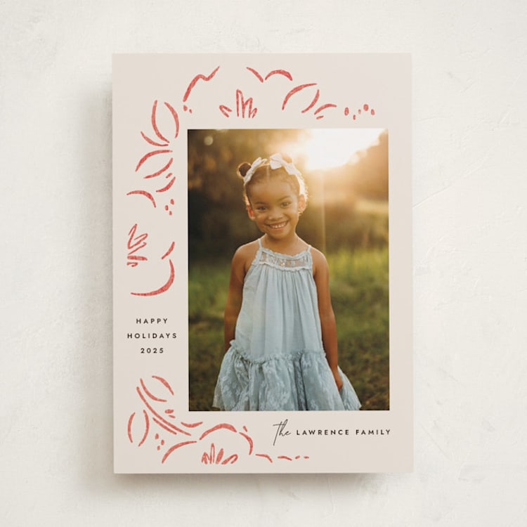 "Sketched Florals" - Holiday Cards in Berry by Griffinbell Paper Co. - Front