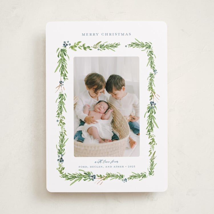 "Berry Garland" - Holiday Cards in Blue Spruce by Melinda Denison - Front