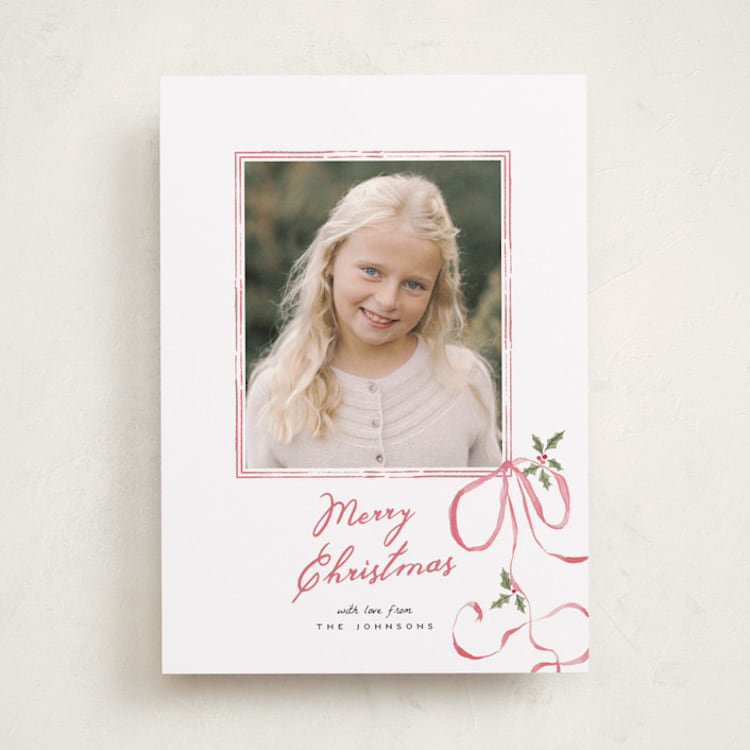 "Ribbon Twirl" - Holiday Cards in Frosted Candy by Everett Paper Goods - Front
