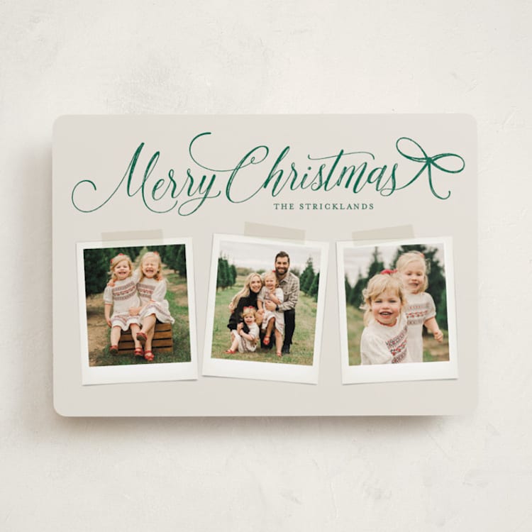 "Scripted Red Bow" - Holiday Cards in Evergreen by Hooray Creative - Front