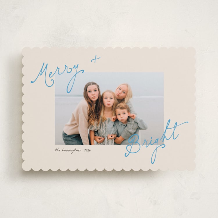 "Topsy Turvy" - Holiday Cards in Electric Blue by Morgan Kendall - Front