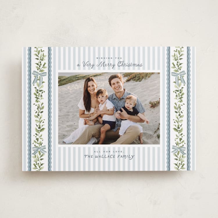 "Stripe Ribbon" - Holiday Cards in Glacier by Everett Paper Goods - Front