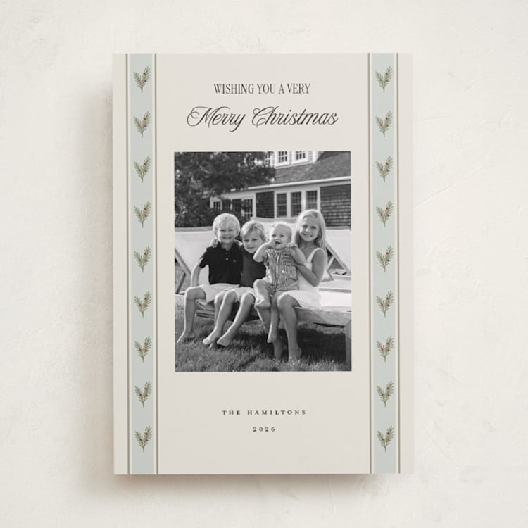 "holly pattern" - Holiday Cards in Wintermint by Benita Crandall - Front