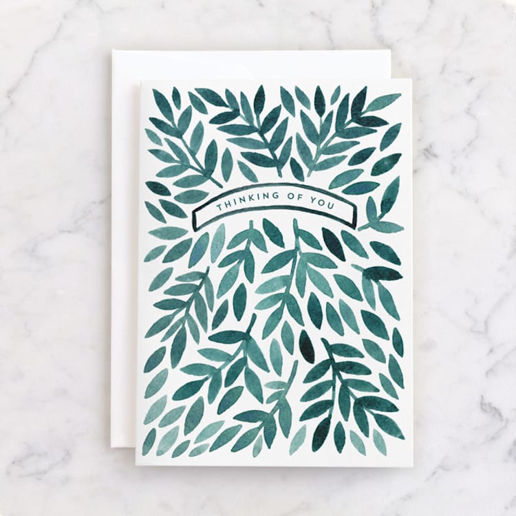 "Sympathy Leaves" - Single Greeting Cards in Spruce by Katharine Watson - Front