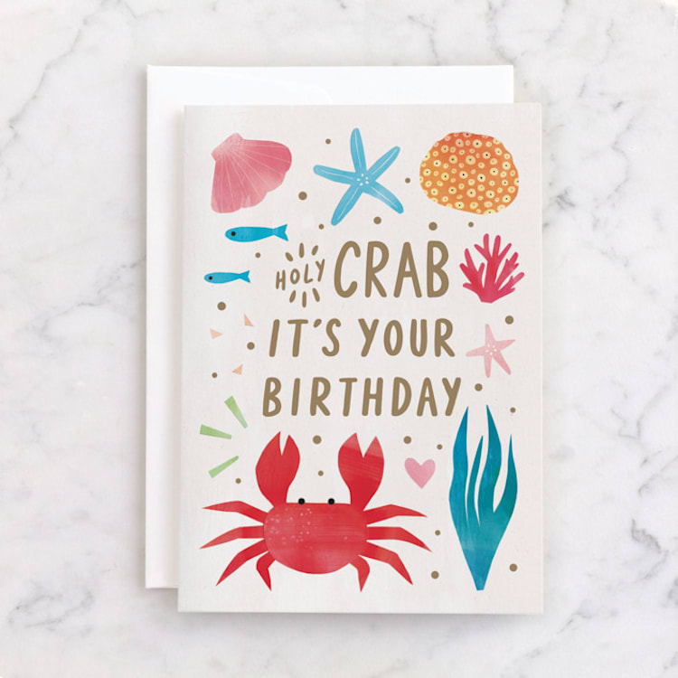 "Holy Crab" - Single Greeting Cards in Ocean by Cindy Chu - Front